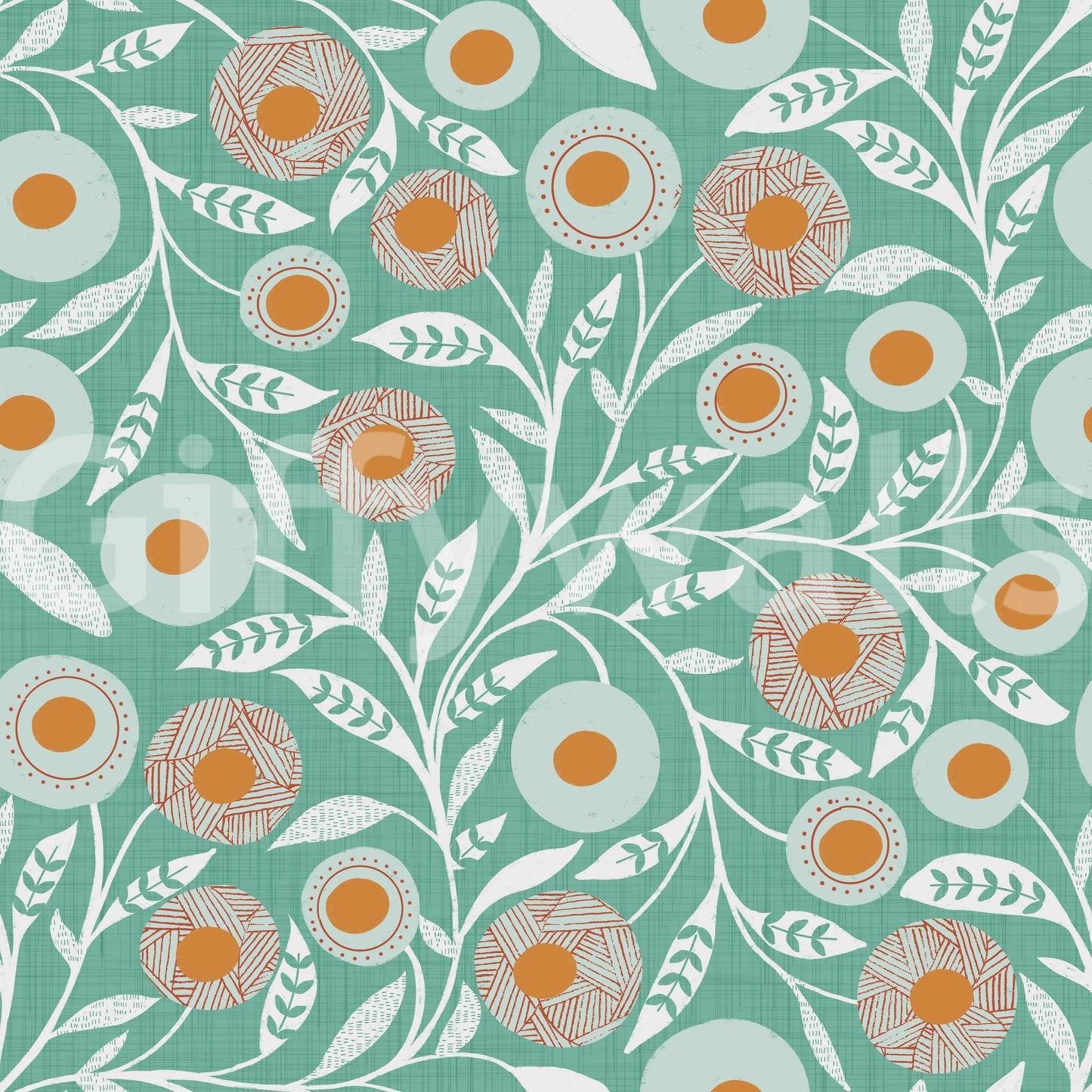 Cozy Scandi Folk Floral Sage Mint - Craft Botanical Wallpaper⁠