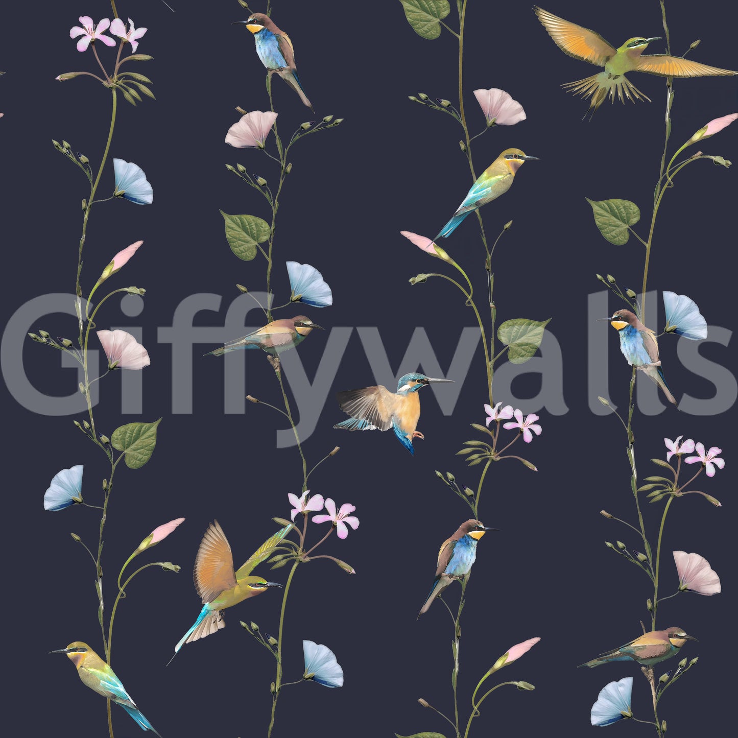 Vintage Birds in Moonlit Garden Wallpaper⁠