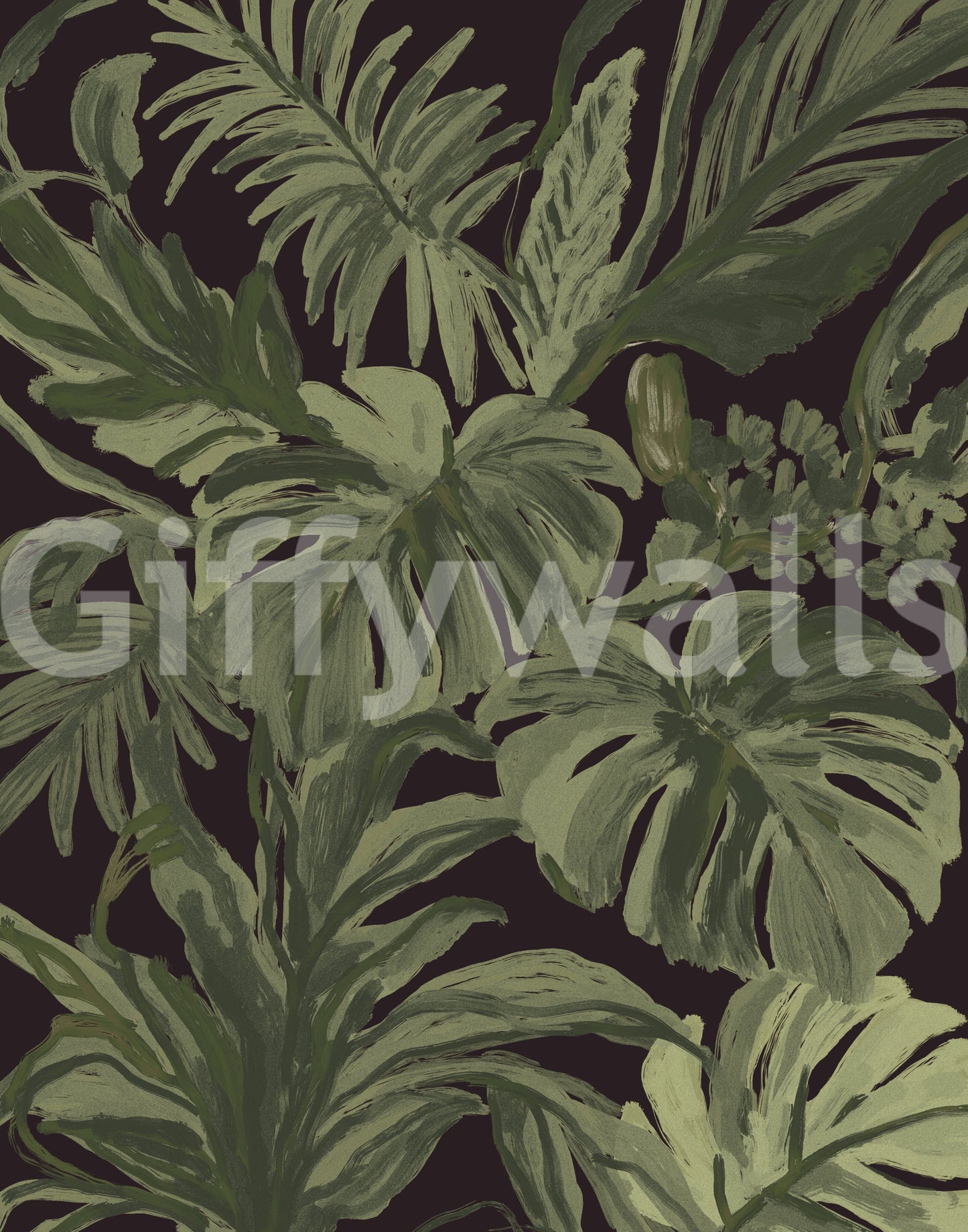 Jungle Monstera Tropical Midnight  Wall Mural