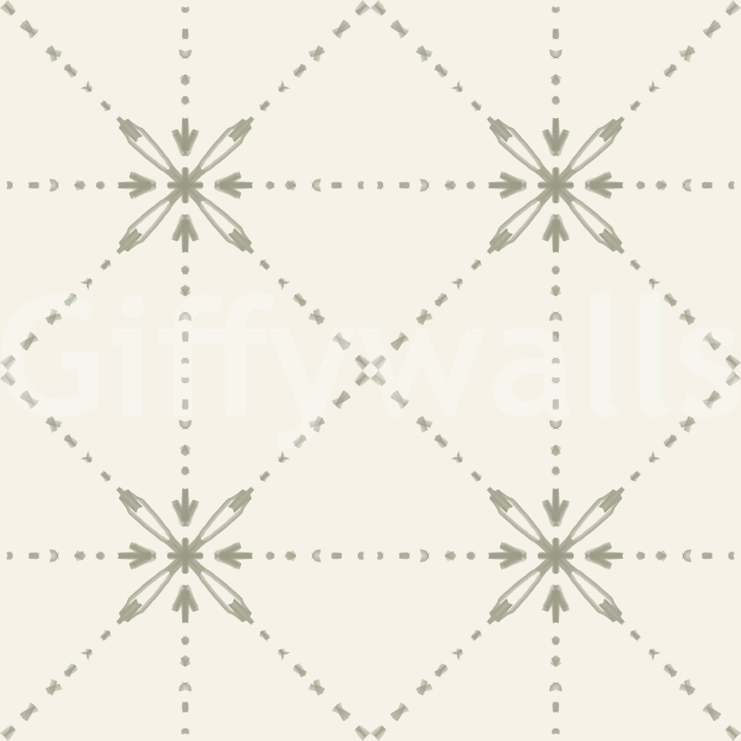 Sashiko Hana-Goshi - Latticed Flower Stitch Sage Wallpaper⁠