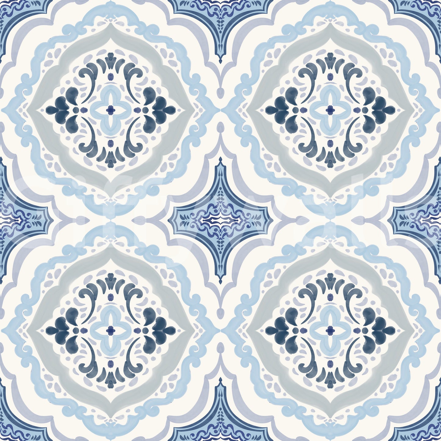 Mediterranean indigo fleur tile Wallpaper⁠