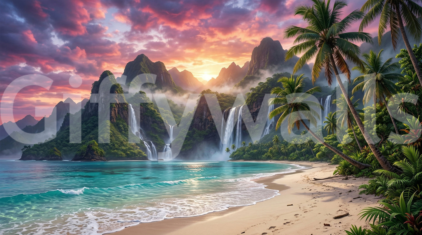 Island Waterfalls Wall Mural