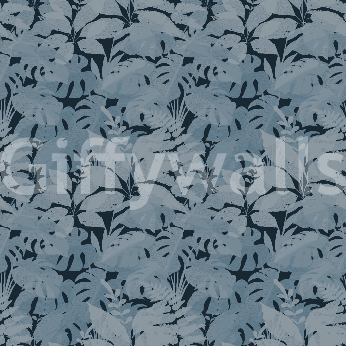 Indigo Botanical Monstera Leaves Wallpaper⁠