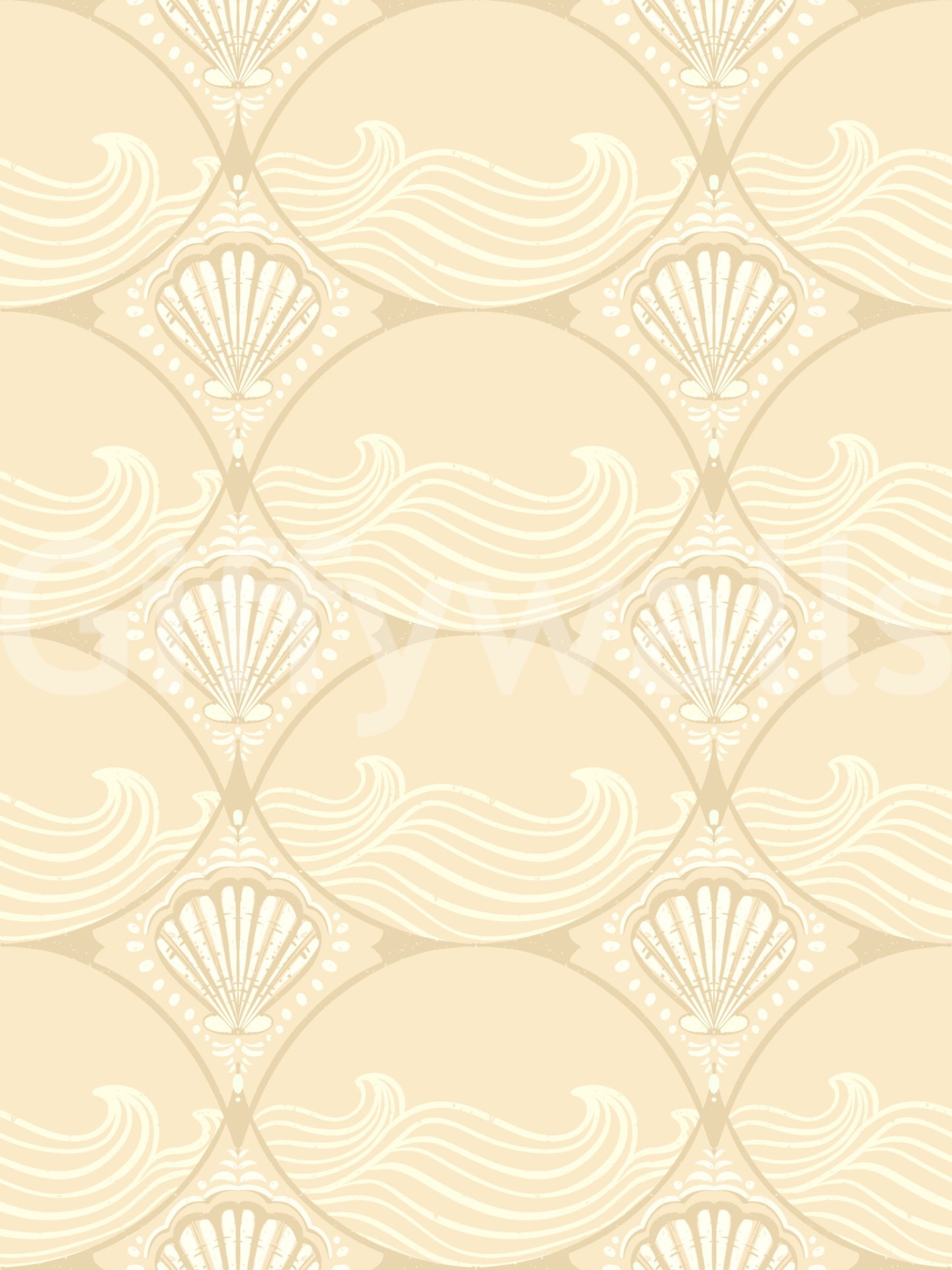 Ogee shell wave wallpaper in warm beige and soft cream