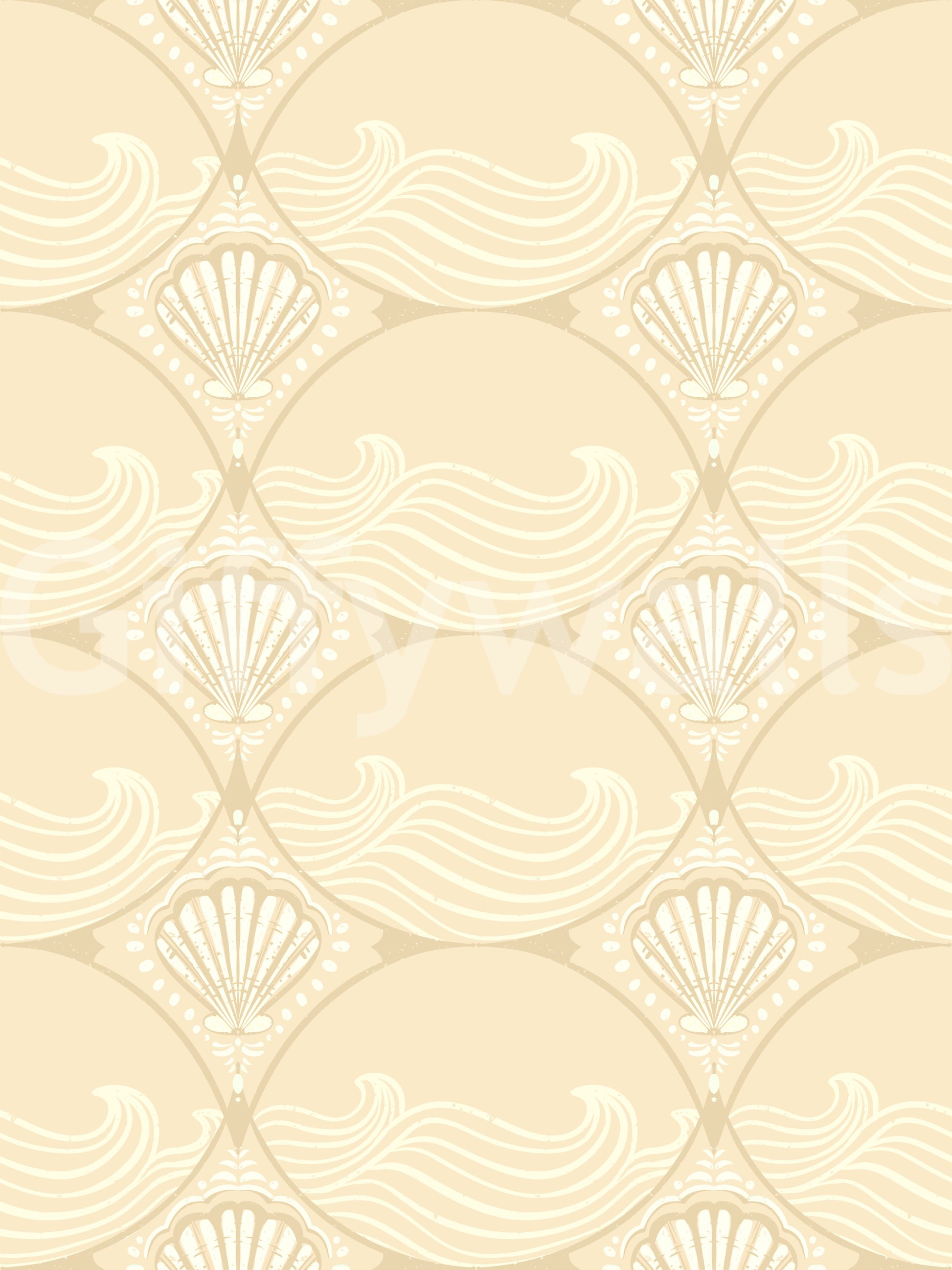 Ogee shell wave wallpaper in warm beige and soft cream