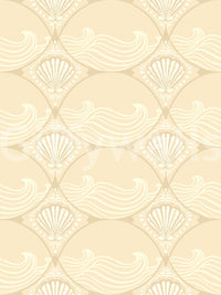 Ogee shell wave wallpaper in warm beige and soft cream