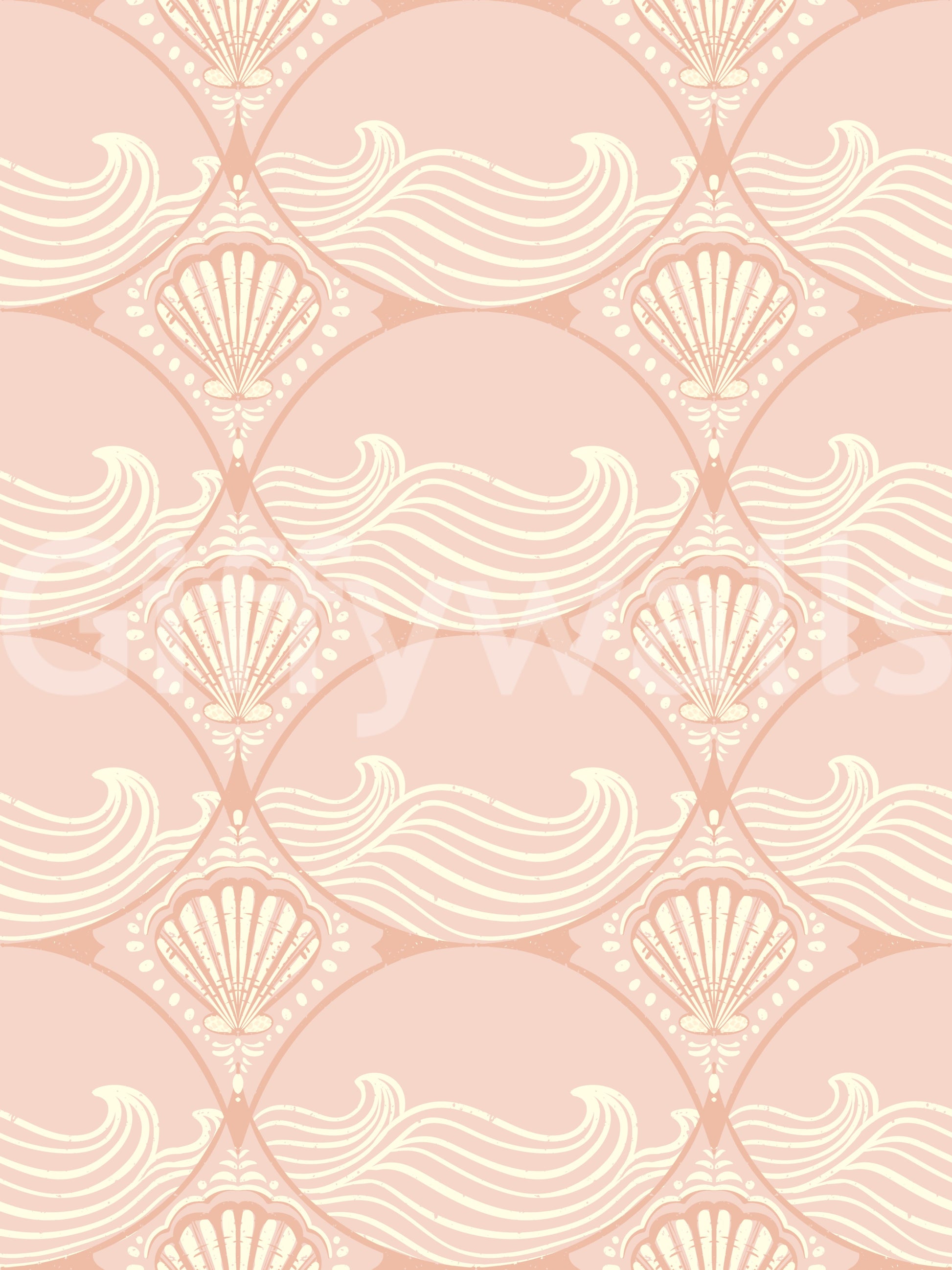 Seashell Serenity Waves Wallpaper with flowing shell and wave pattern layout