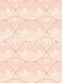 Seashell Serenity Waves Wallpaper with flowing shell and wave pattern layout
