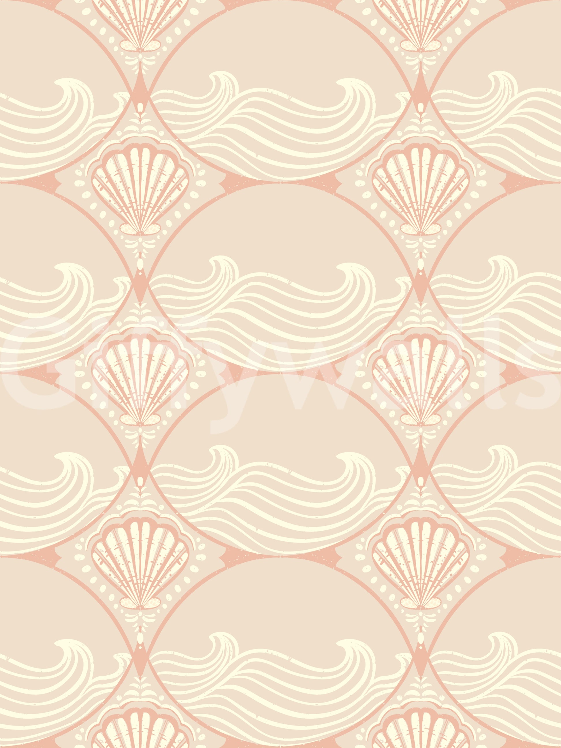 Seaside Serenity Pattern Wallpaper with shell shapes and flowing wave lines