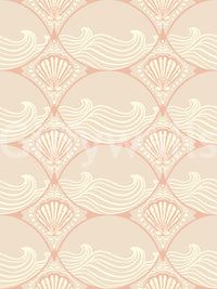 Seaside Serenity Pattern Wallpaper with shell shapes and flowing wave lines