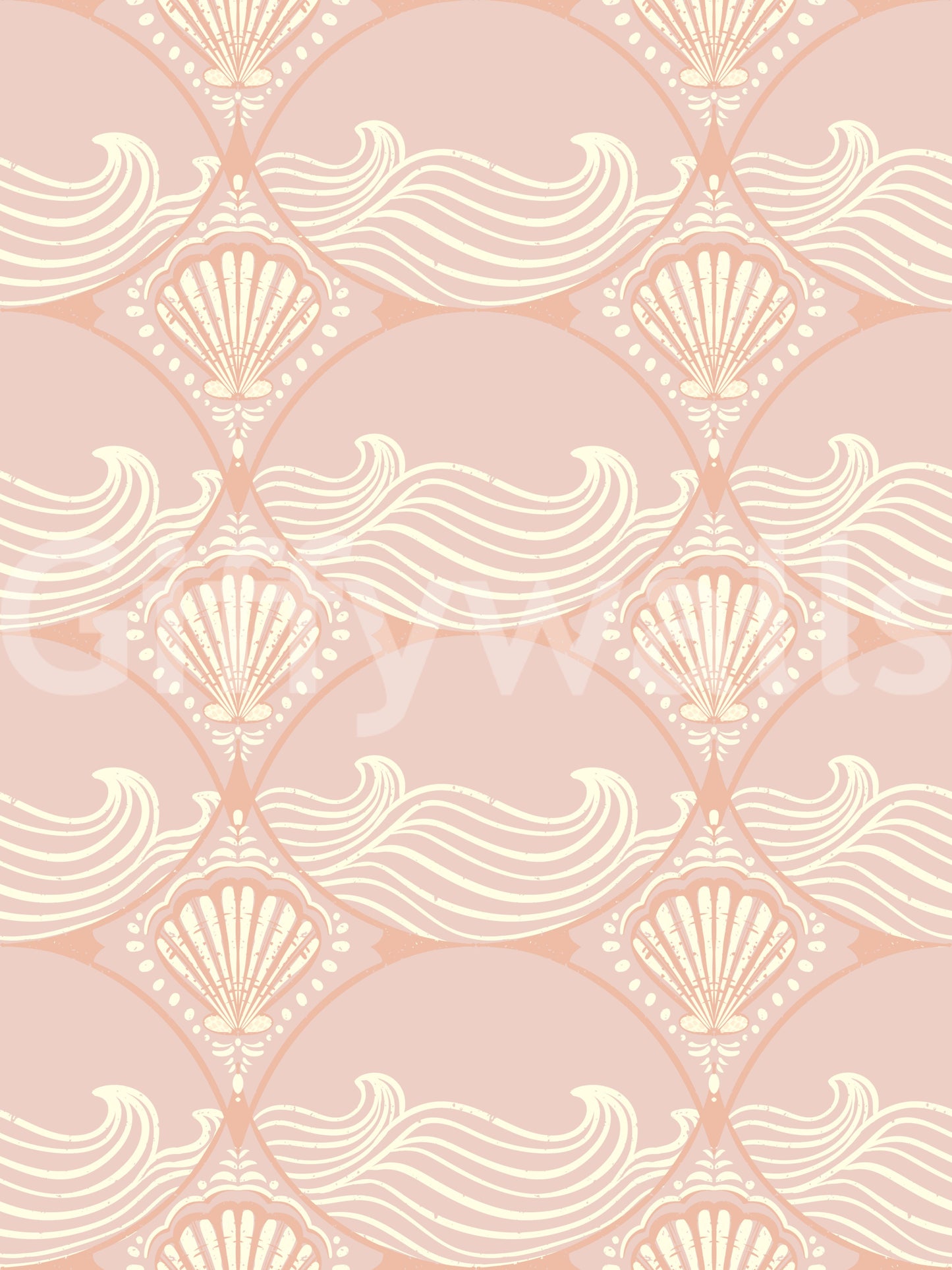 Blush Shell & Wave Pattern Wallpaper with soft shell and flowing wave design