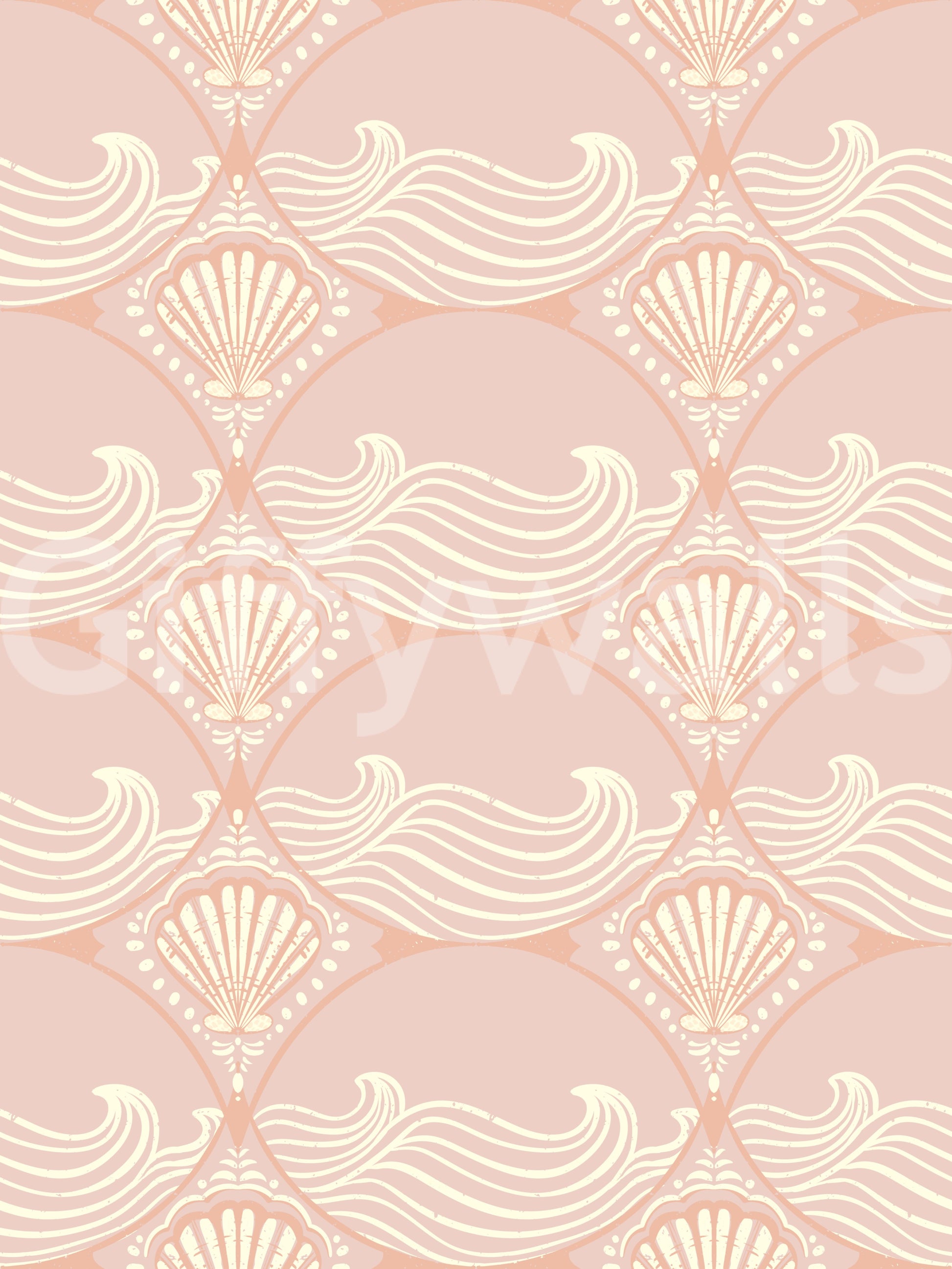 Blush Shell & Wave Pattern Wallpaper with soft shell and flowing wave design