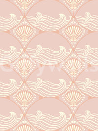 Blush Shell & Wave Pattern Wallpaper with soft shell and flowing wave design