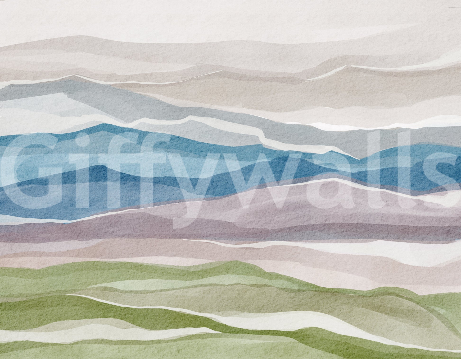Serene Layered Horizons Wall Mural with soft blue and green gradient layers