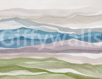 Serene Layered Horizons Wall Mural with soft blue and green gradient layers