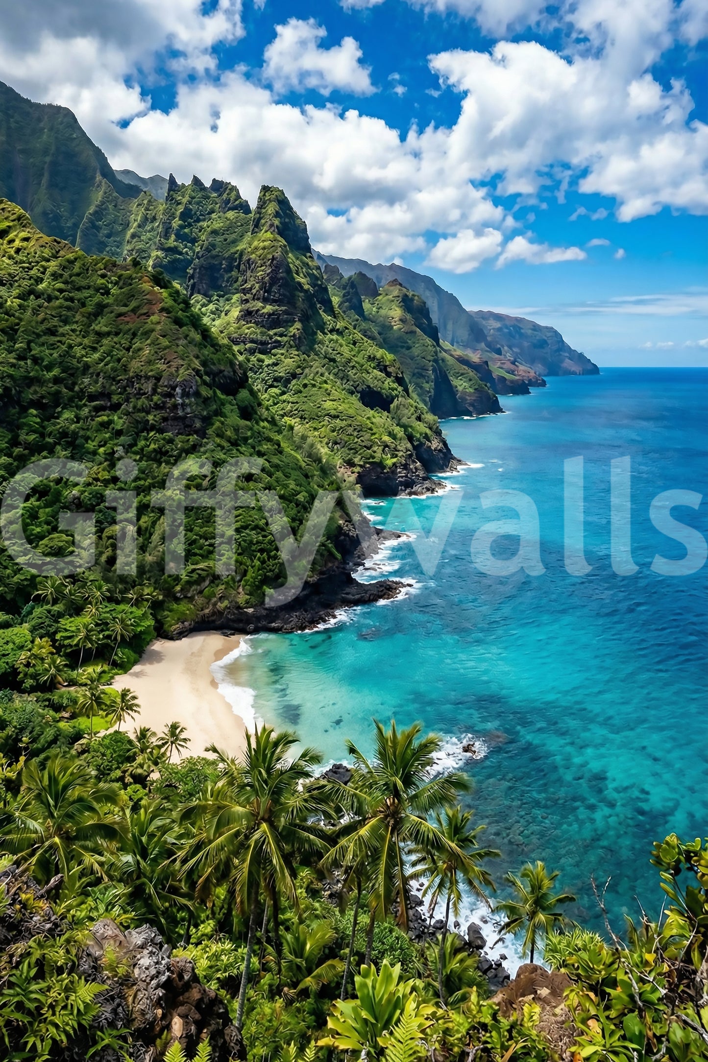 Emerald Cliffs, Turquoise Waters Wall Mural
