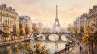 Parisian Autumn Glow wall mural with Eiffel Tower and golden river light