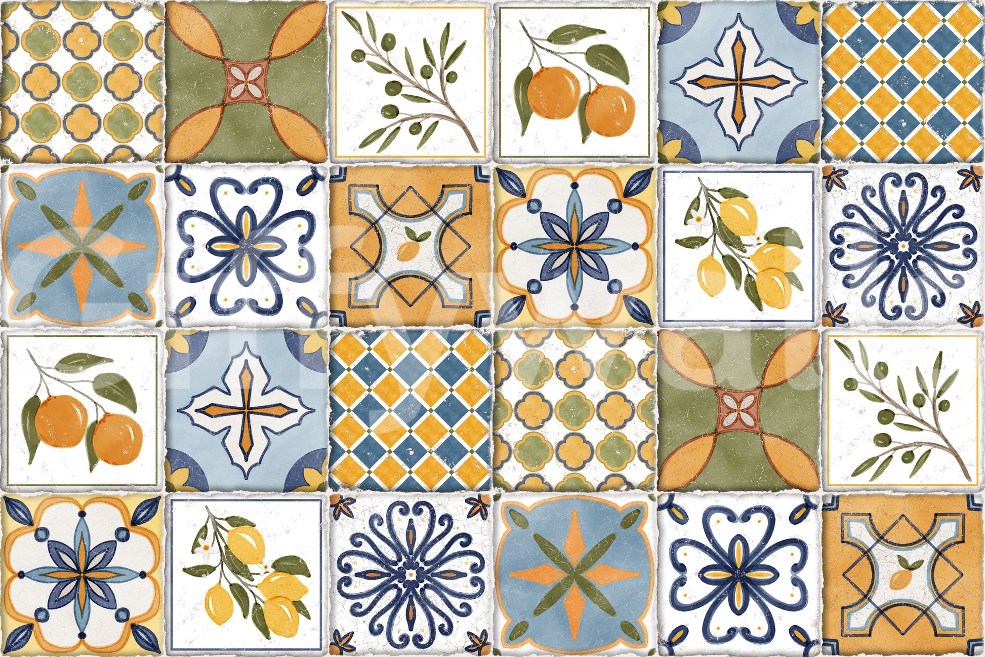 Matte finish tile wallpaper with Mediterranean pattern detailing