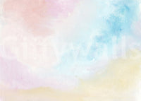 Ethereal Pastel wall mural with soft sky blue and blush watercolor texture