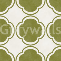 Olive green quatrefoil pattern wallpaper with soft textured surface finish