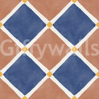 Deep blue and warm brown tiles form this Mediterranean rustic checkerboard wallpaper.