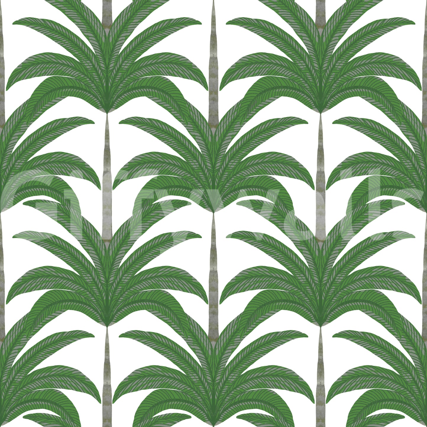 Green palm leaves repeat across this Tropical Frond Rhythm wallpaper.