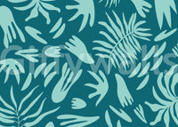 Contemporary botanical wall mural with smooth flowing leaf forms