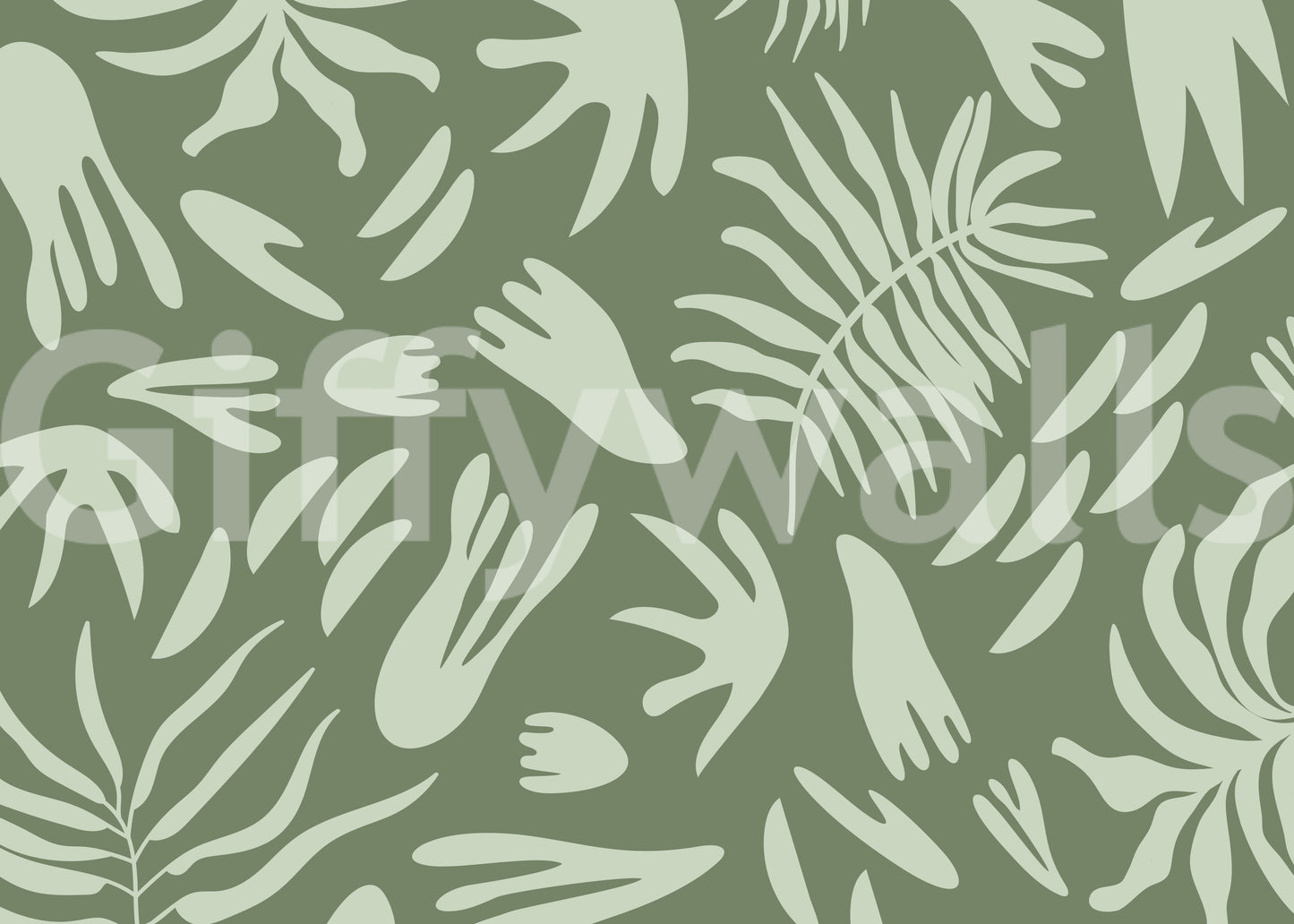 Minimal botanical mural with clean green composition