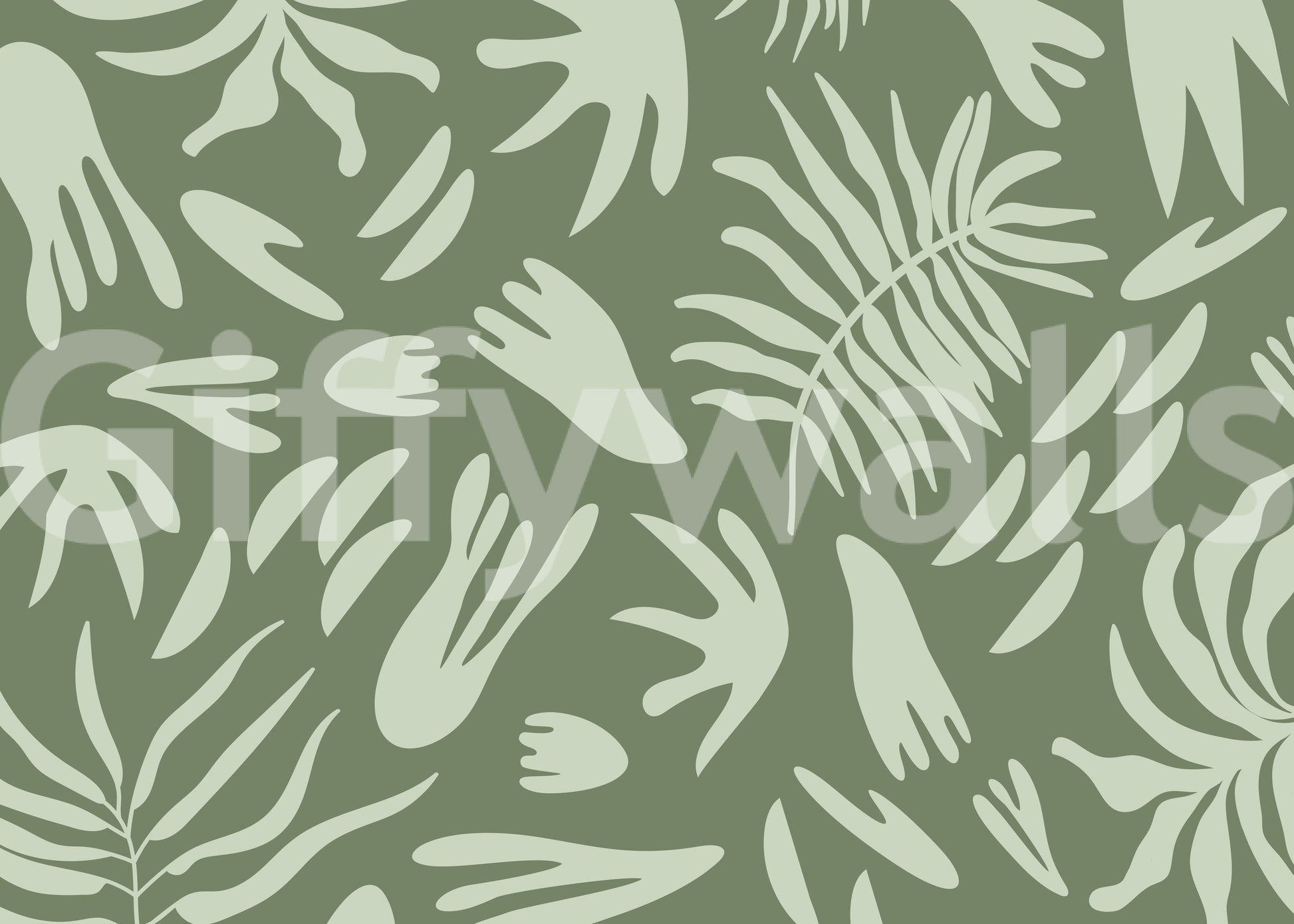 Minimal botanical mural with clean green composition