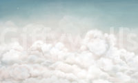 Clean blue sky wall mural with minimal cloud detailing and smooth finish