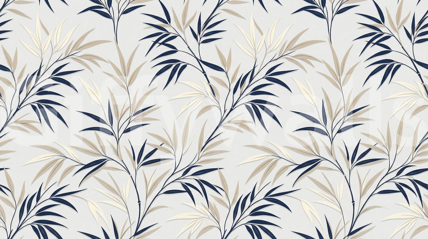 Contemporary bamboo leaf mural pattern in hallway décor