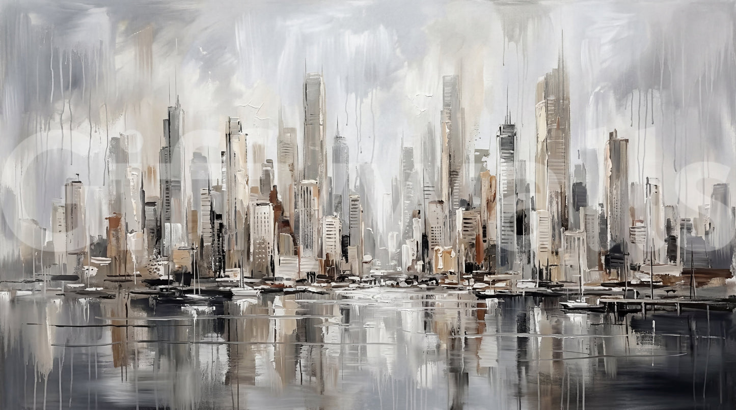 Urban Tide: Cityscape Reflection Art Wall Mural