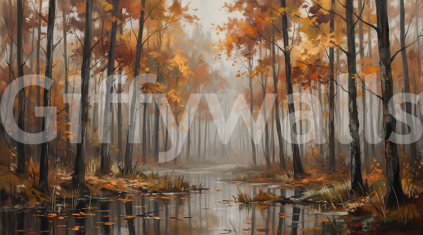 Misty Autumn Reflections Wall Mural