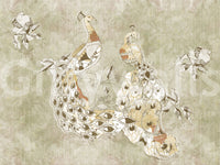 Ornate Vintage Bird wall mural with botanical accents and fine detail