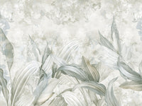Soft Neutral Botanical wall mural with soft beige foliage pattern