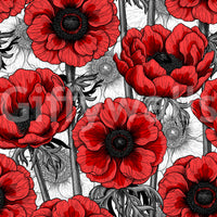 Nature floral wallpaper with Red Anemone Garden on White style