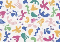 Colorful organic forms shape Whimsical Paws wall mural across a pale ground