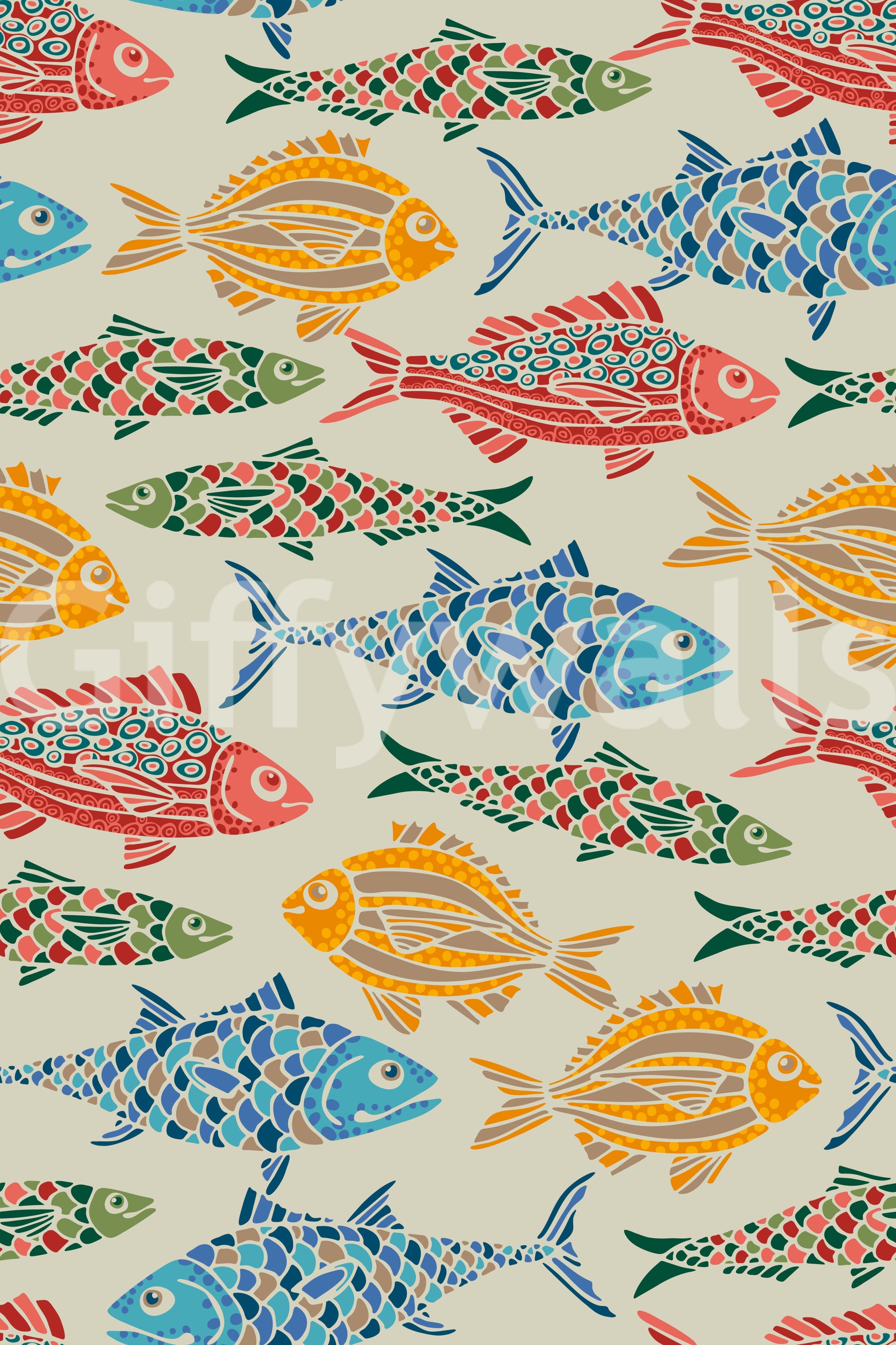 Ocean-inspired wallpaper with Mediterranean Sea fish artwork
