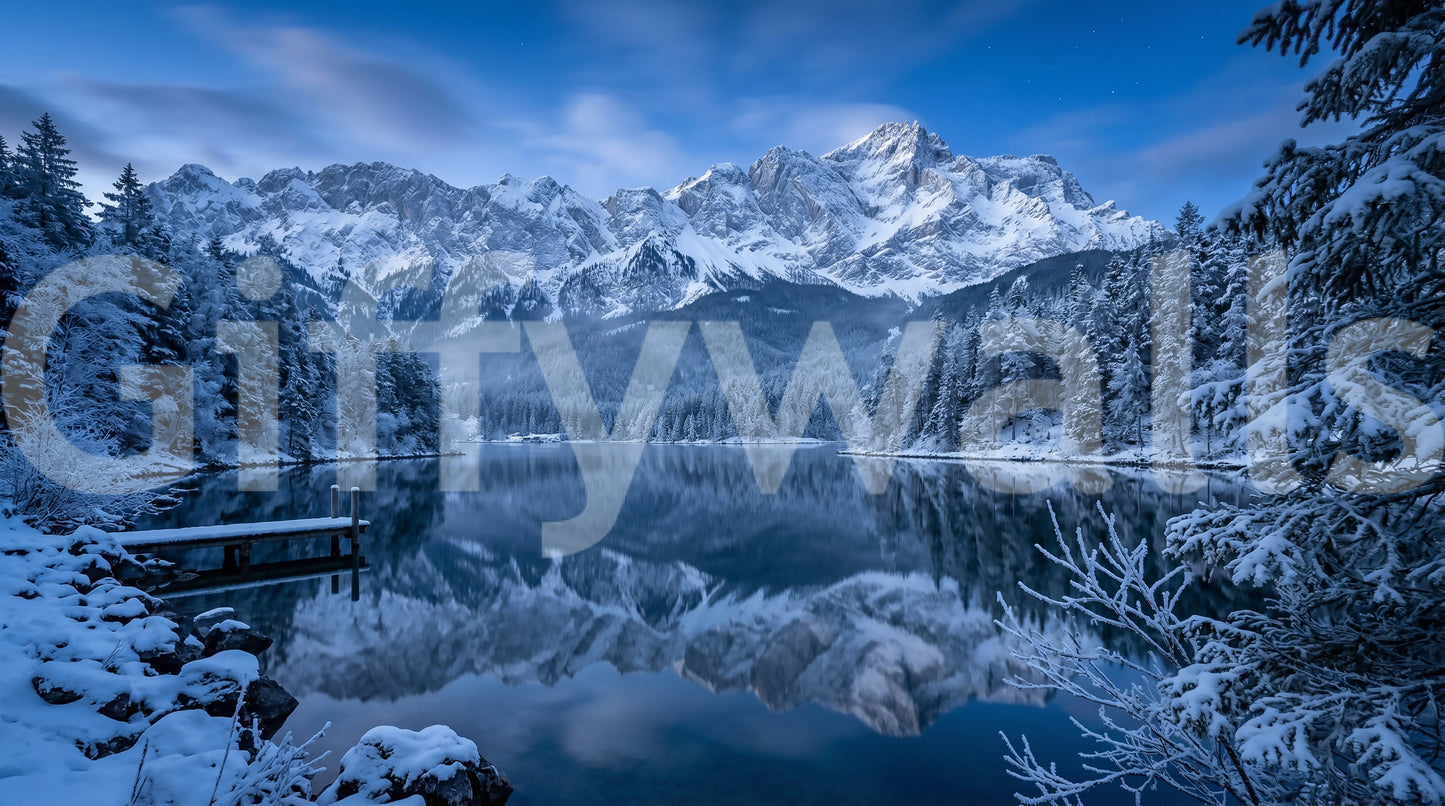 Alpine Winter Reflection Wall Mural realistic nature photograph.