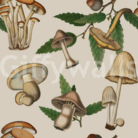 Woodland-themed Ancient Forest Mushrooms with oak Acorns Wallpaper.