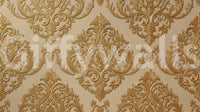Raised-look floral gold wall mural with heritage scroll details