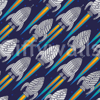 Blast Off spaceship wallpaper with playful rocket illustrations