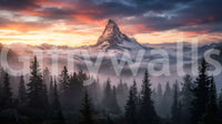 Mountain Majesty at Sunset wall mural featuring a sharp summit and warm sky