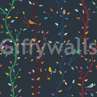 Forest bird wallpaper with organic branch lines and a playful repeat