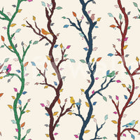 Curved branch lines shape this bird wallpaper with a fun forest pattern
