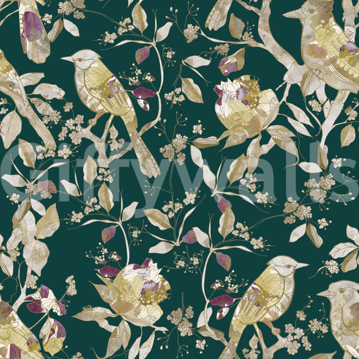 Emerald Garden Birds Wallpaper⁠