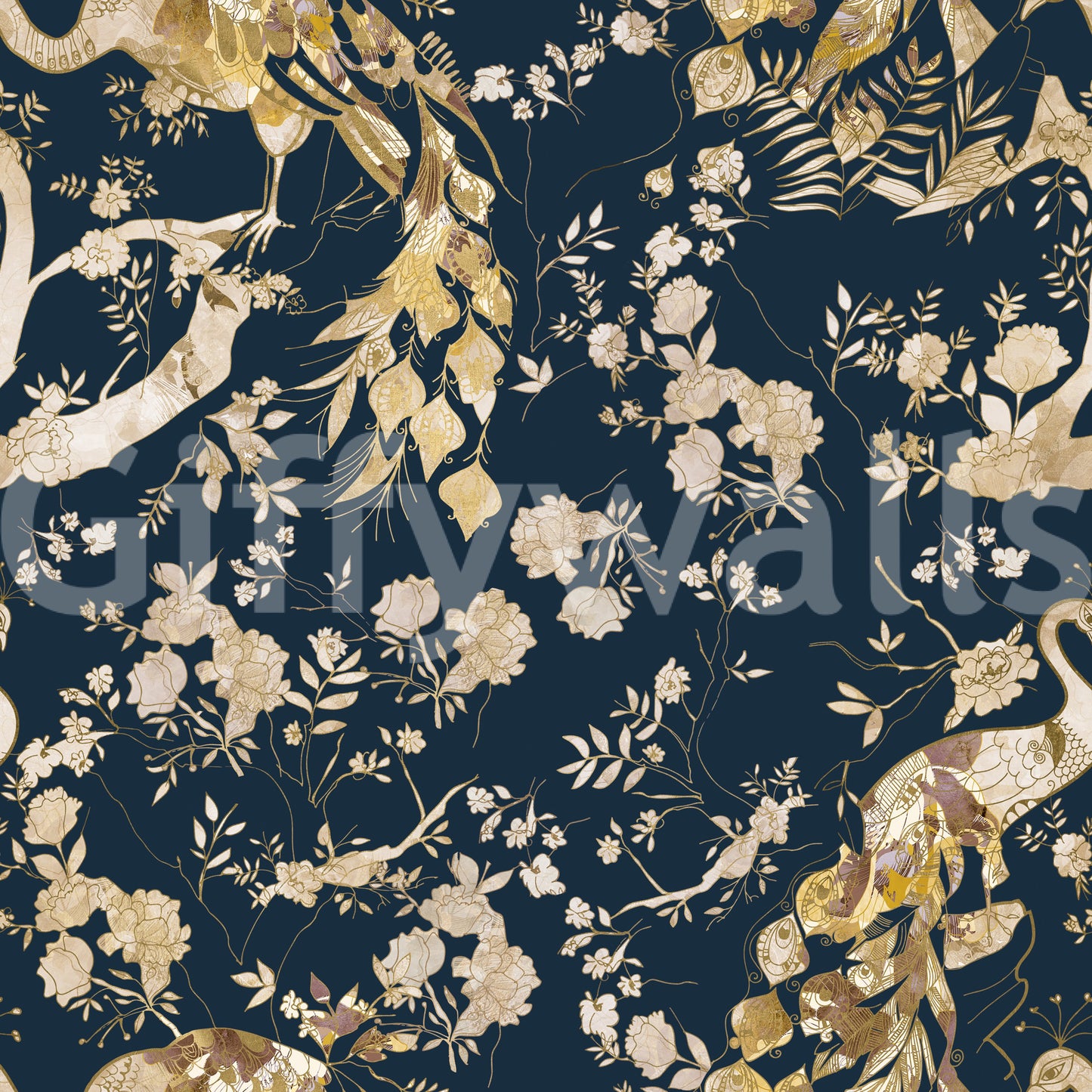 Teal & Gold Peacock  Wallpaper⁠