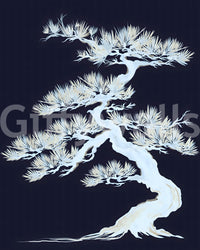 Needle clusters and a twisting trunk in this Matsu Pine Silhouette wall mural