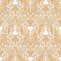 Dotted seed heads and arching stems on the golden folk floral wallpaper