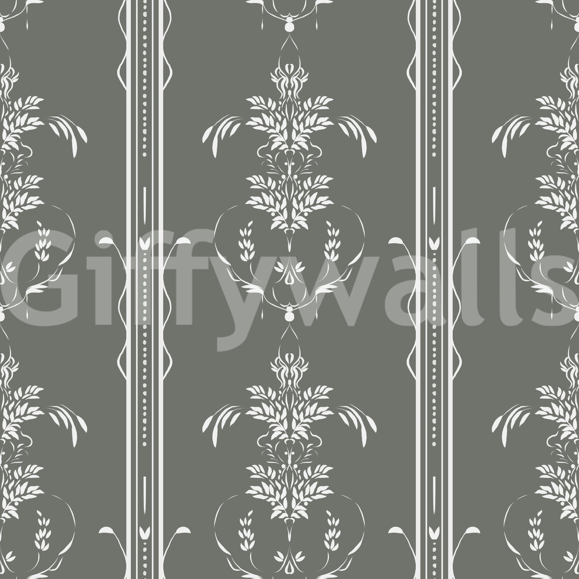 Classical damask feel pairs with calmer cottagecore styling in Gray Botanical wallpaper.